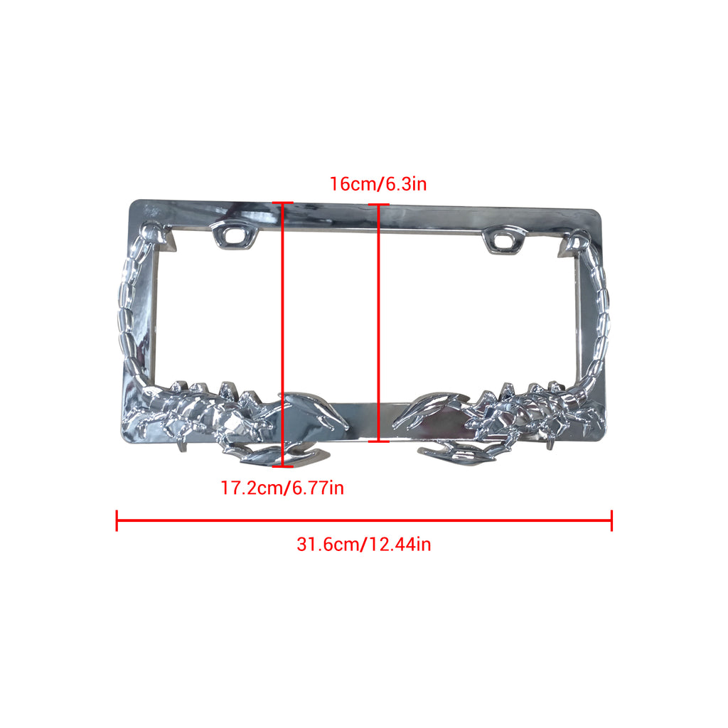 NINTE License Plate Frame Tag 2 Hole Without Cap Chrome Universal 3D License Frame