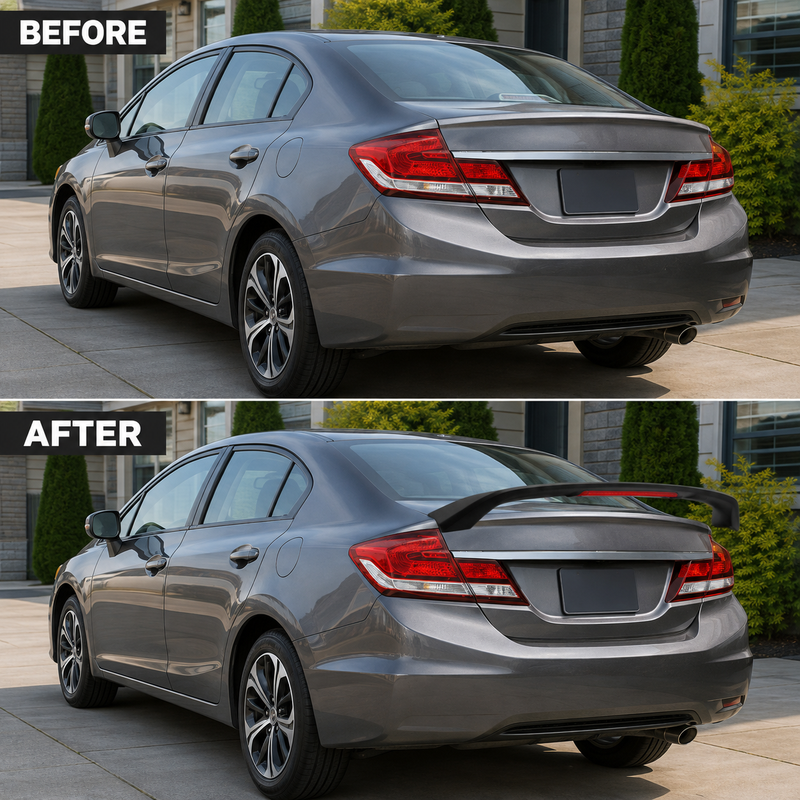 NINTE Rear Trunk Spoiler Wing Fit for Honda Civic Sedan 2012-2015 Matte Black with Integrated LED