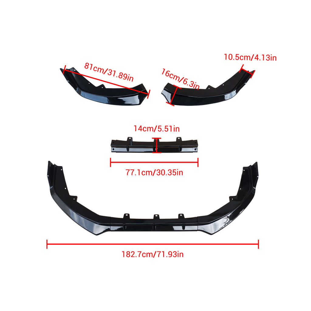 NINTE For 2024-2025 Nissan Sentra Front Bumper Lip Spoiler PP Gloss Black 3PCS