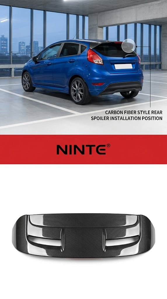 NINTE Rear Roof Spoiler Wing Fit For Ford Fiesta MK7 MK7.5 2008-2017 Carbon Fiber Look One Piece Sport Style Without Logo