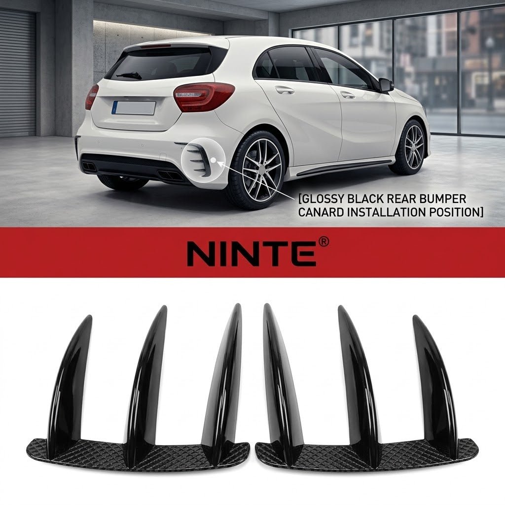 NINTE Rear Bumper Canards Splitter Trim Fit For Benz A Class W176 A200 A250 A260 A45 AMG Sport 2013-2018 Painted Gloss Black Without Logo - NINTE