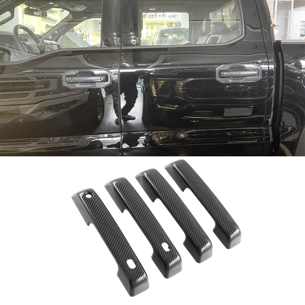 NINTE For 21-24 Ford F150 Bronco Door Handle Covers Overlay With Smart Key Holes Carbon Fiber Look