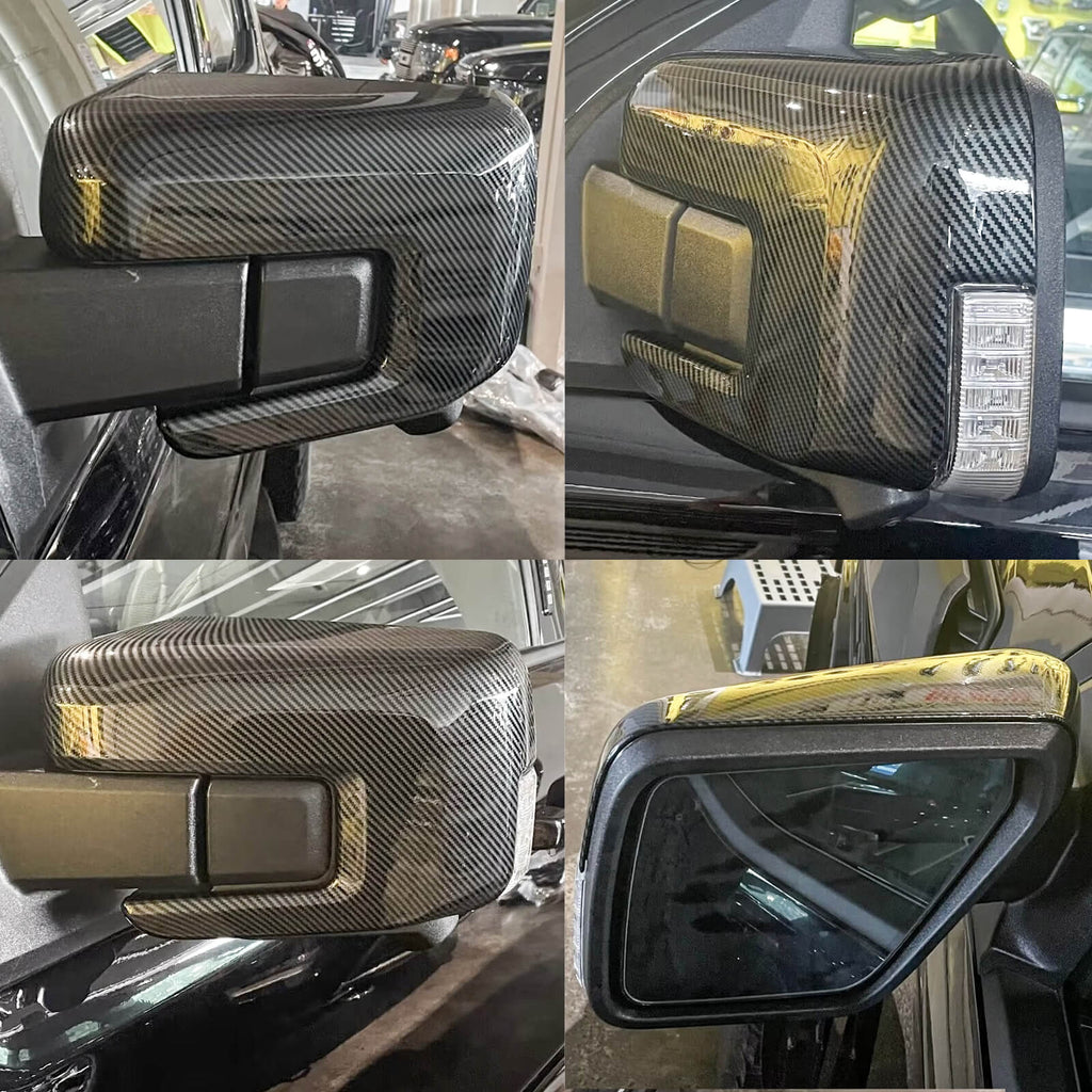 NINTE For 2021-2024 Ford F150 Mirror Covers Overlays With Signal Hole Carbon Fiber Look