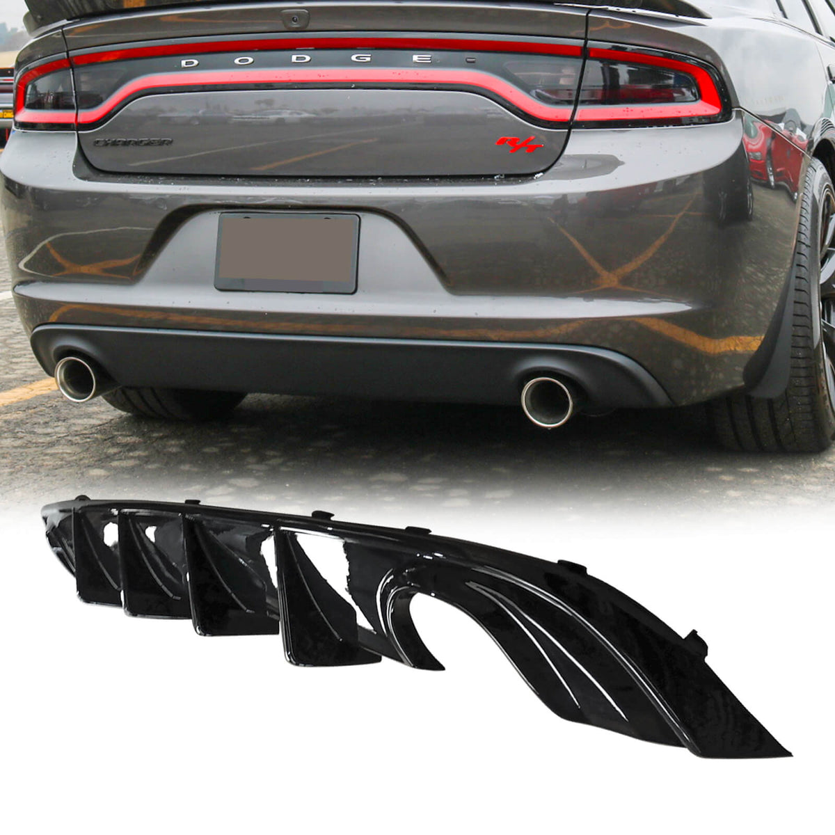 Carbon Fiber Print Rear Bumper Lip Diffuser For Dodge Charger 2015-2023 SXT R/T