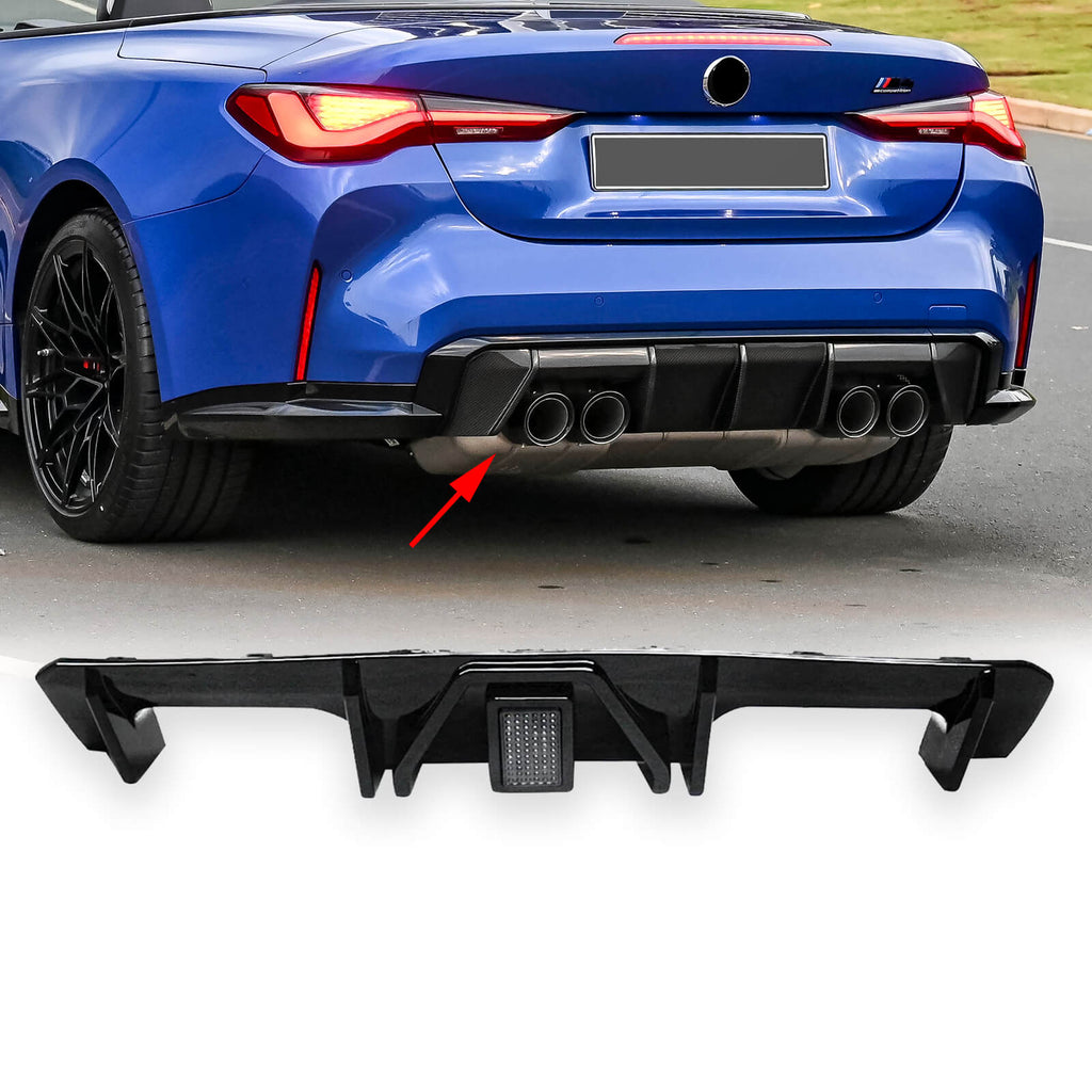NINTE Rear Diffuser For 2021 2022 2023 BMW G80 M3 G82 M4 ABS Gloss Black With LED Brake Light