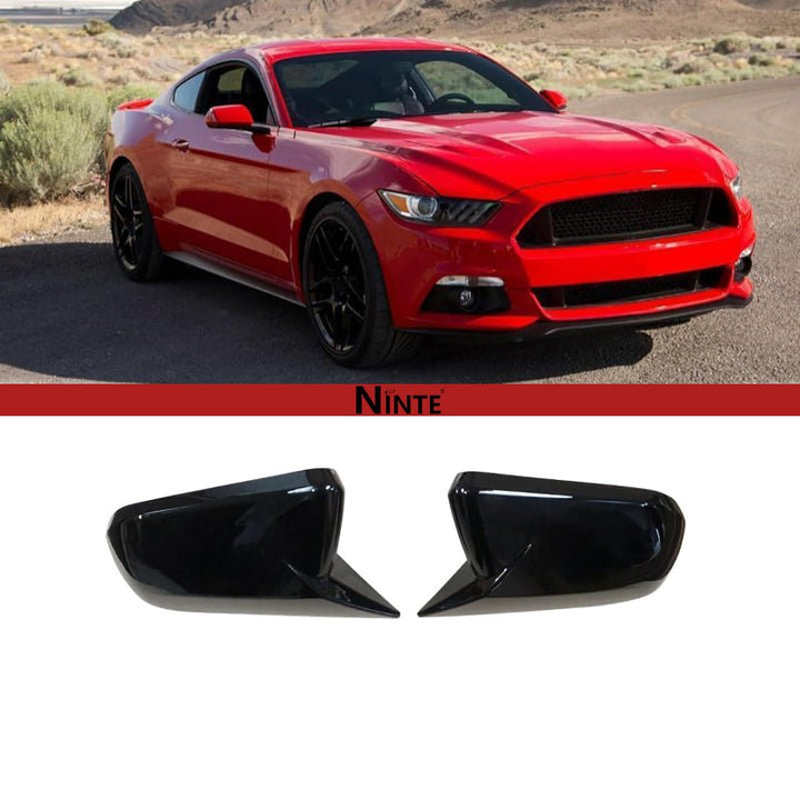NINTE Tape - On Overlay Mirror Cover For Ford 2015 - 2024 Mustang GT/Ecoboost Mirror COVERS Without Turn Signal ABS Painted Gloss Black (NOT the Replacement) - NINTE
