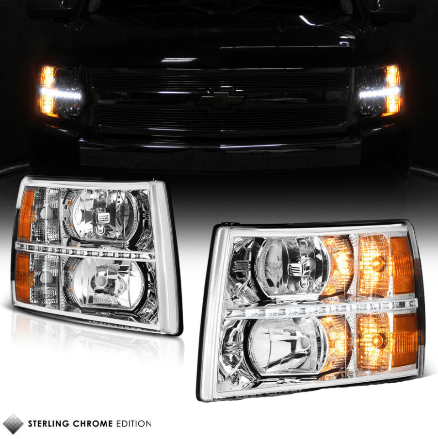 Ninte Headlight For 2007-2014 Chevy Silverado 1500 Head Lamps Replacement Chrome Amber