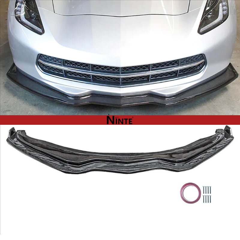 NINTE Front Bumper Lip Splitter For 2014 - 2019 Chevy Corvette C7 Z06 Stingray Grand Sport Stage 2 Front Lip Front Bumper Chin Splitter - NINTE
