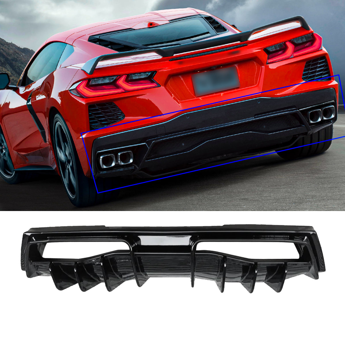 NINTE For 20-24 Chevy Corvette C8 Rear Diffuser NINTE Style ABS Add-on ...