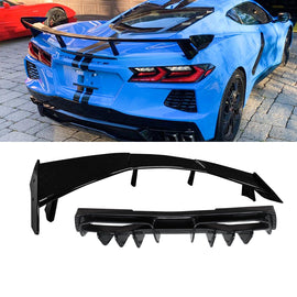 NINTE For Corvette C8 Rear Diffuser High Wing Spoiler Sport NINTE Style Gloss Black - NINTE