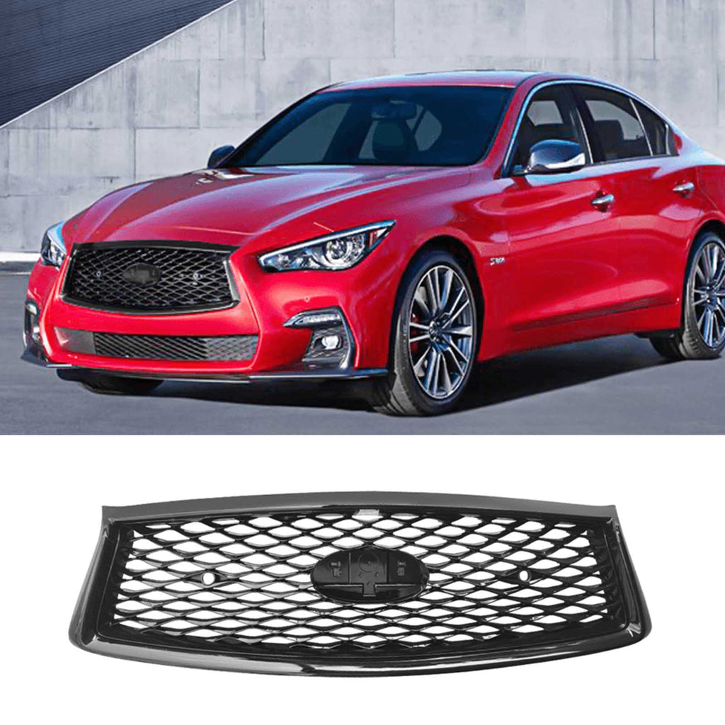 NINTE Grill For INFINITI Q50 2018-2024 Front Hood Upper Grille Replacement with Sensor Hole