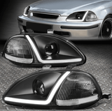 NINTE Headlight For 1996-1998 Honda Civic Black Housing Clear Corner Projector Head Lamp