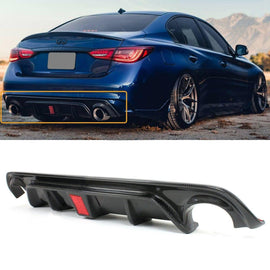 NINTE For 2018 - 2024 Infiniti Q50 Rear Diffuser Real Carbon Fiber With LED Brake Light Rear Lip Diffuser - NINTE
