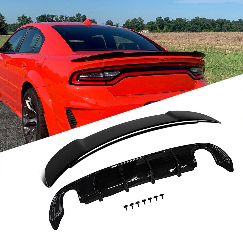 NINTE for 2015-2018 Dodge Charger RT SE BASE SXT Rear Diffuser Spoiler Trunk Wing ABS Gloss Black