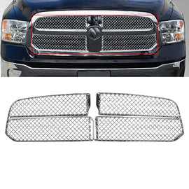 NINTE For 2013 - 2018 Dodge Ram 1500 Chrome Grille Overlay ABS Mesh Grill Trim 4PCs - NINTE