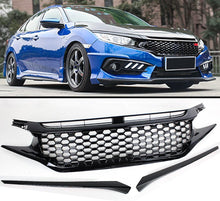 Load image into Gallery viewer, NINTE For 2016 - 2019 Honda Civic Gloss Black Front Bumper Hood Mesh Grille Eye Lid - NINTE