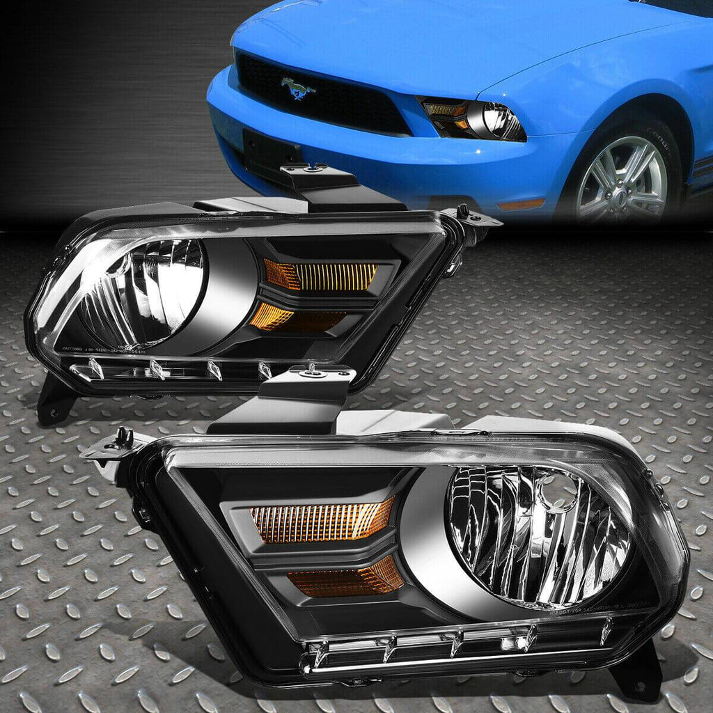 NINTE 10-14 Ford Mustang Black Housing Amber Corner Headlight Replacement Lamps