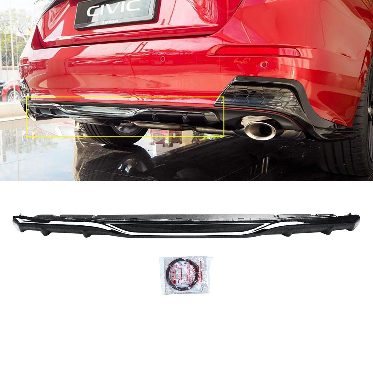 NINTE Rear Diffuser For 2022 2023 2024 11th Gen Honda Civic Sedan ABS ...
