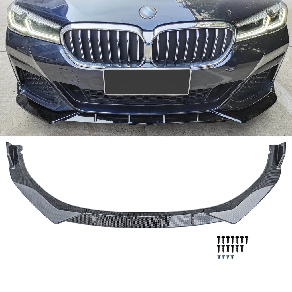 NINTE Front Lip For 2021 2022 2023 BMW 5 Series G30 M Sport ABS 3PCs Carbon Fiber Look