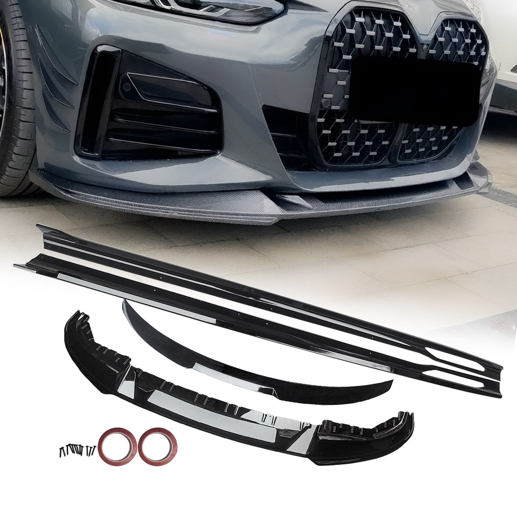 NINTE Front Lip Side Skirts Rear Spoiler For 2022 2023 BMW 4-Series Gran Coupe G26 M440i 4DR I4 M50 ABS Gloss Black