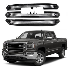 NINTE For 2016 - 2018 GMC Sierra 1500 Grille Overlay Grille Covers Chrome/Gloss Black - NINTE