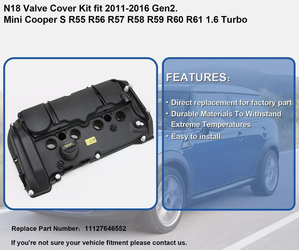 NINTE Valve Cover Kit for N18 Mini Cooper S R55 R56 R57 R58 R59 R60 R61 JCW 1.6L Turbo