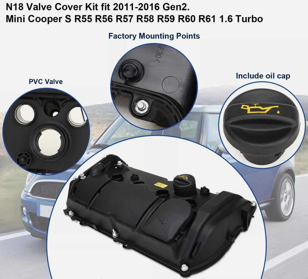 NINTE Valve Cover Kit for N18 Mini Cooper S R55 R56 R57 R58 R59 R60 R61 JCW 1.6L Turbo