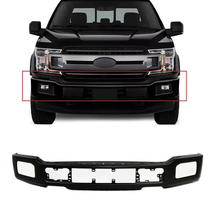 NINTE Front Bumper Face Bar Shell Fit for Ford F-150 2018-2020 Pickup with Fog Light Holes Chrome One Piece Without Logo - NINTE