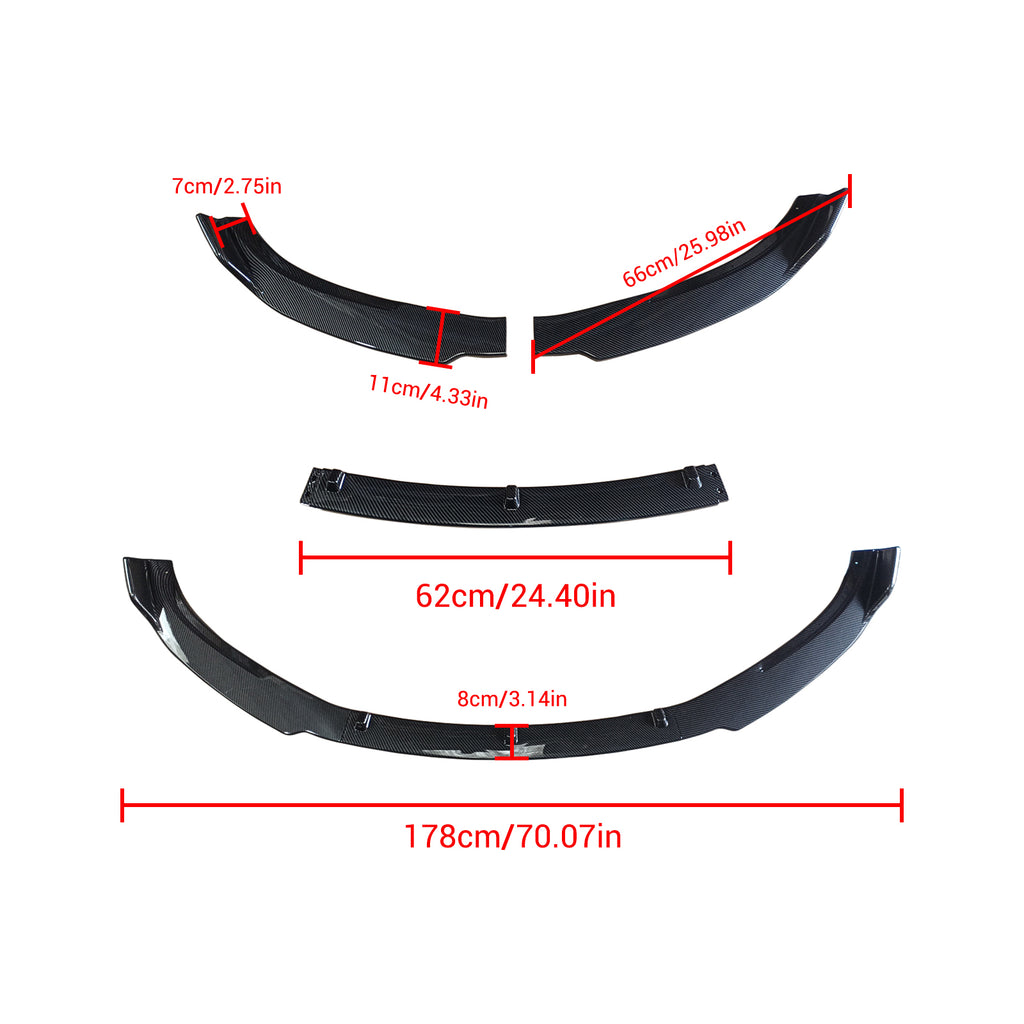 NINTE Front Lip For 2017-2023 Tesla Model 3 in 3 Pieces Sport Style Splitter