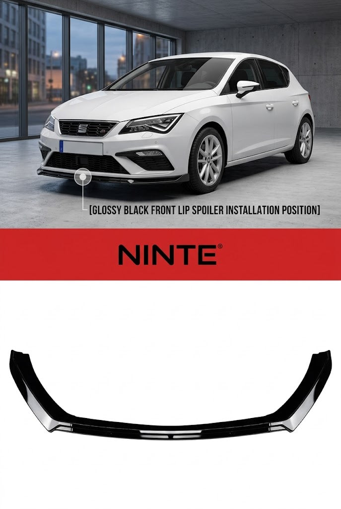 NINTE Front Bumper Lip Splitter Fit For Seat Leon MK3.5 2017-2020 Painted Gloss Black One Piece Without Logo