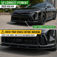 Cargar imagen en el visor de la galería, NINTE Front Bumper Lip Splitter Fit for KIA K4 GT-Line EX LXS 2025+ Gloss Black Chin Spoiler