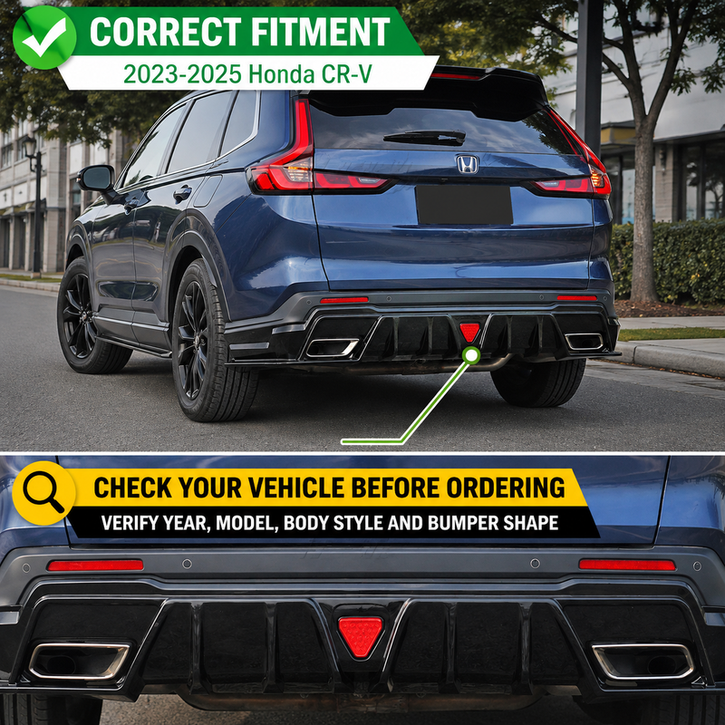 NINTE Rear Bumper Diffuser Lip Spoiler Kit Fit for Honda CR-V CRV 2023-2026 Gloss Black LED