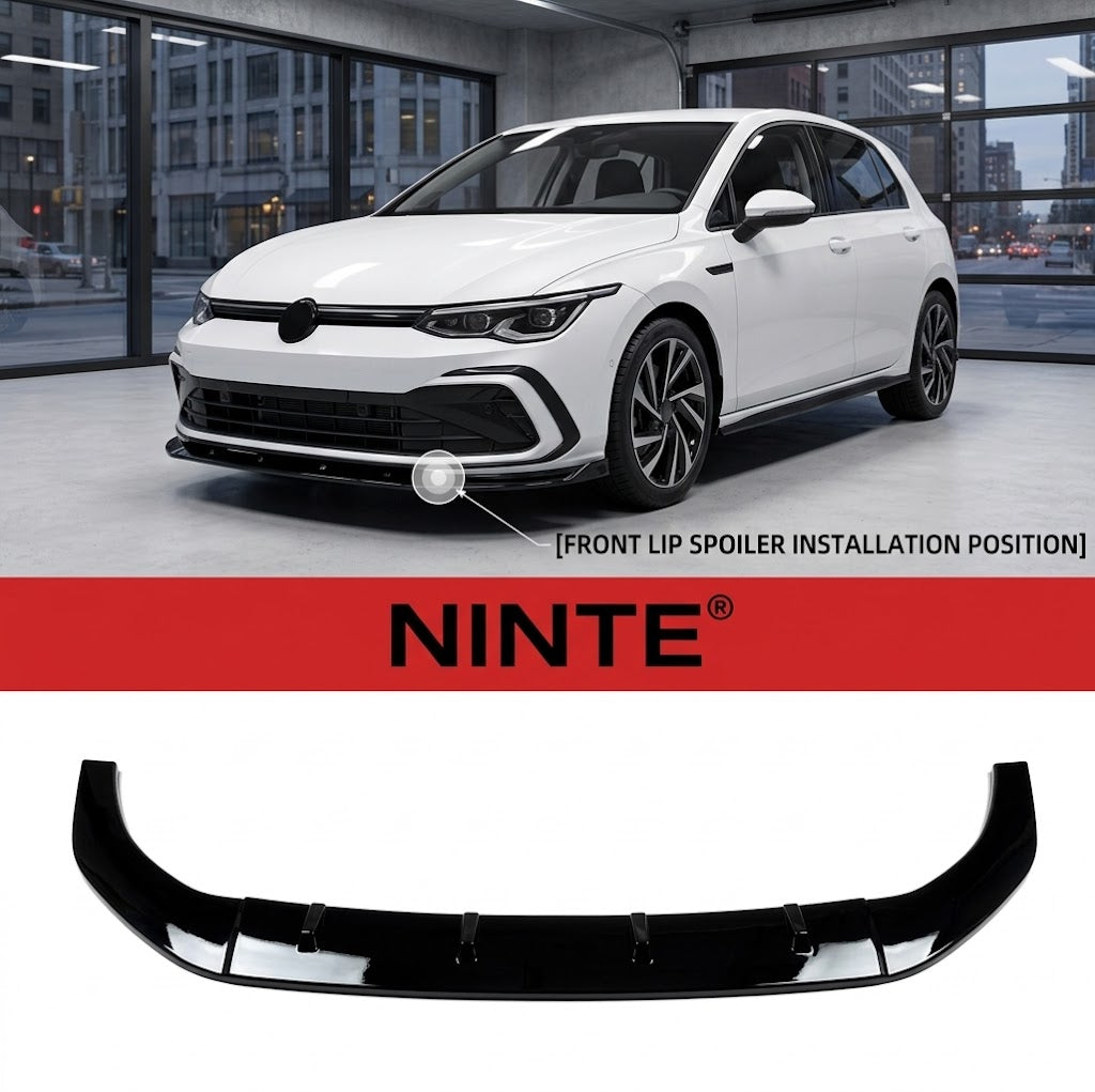 NINTE Front Bumper Lip Splitter Fit For VW Golf MK8 GTI R-Line 2020+ Painted Gloss Black One Piece Without Logo