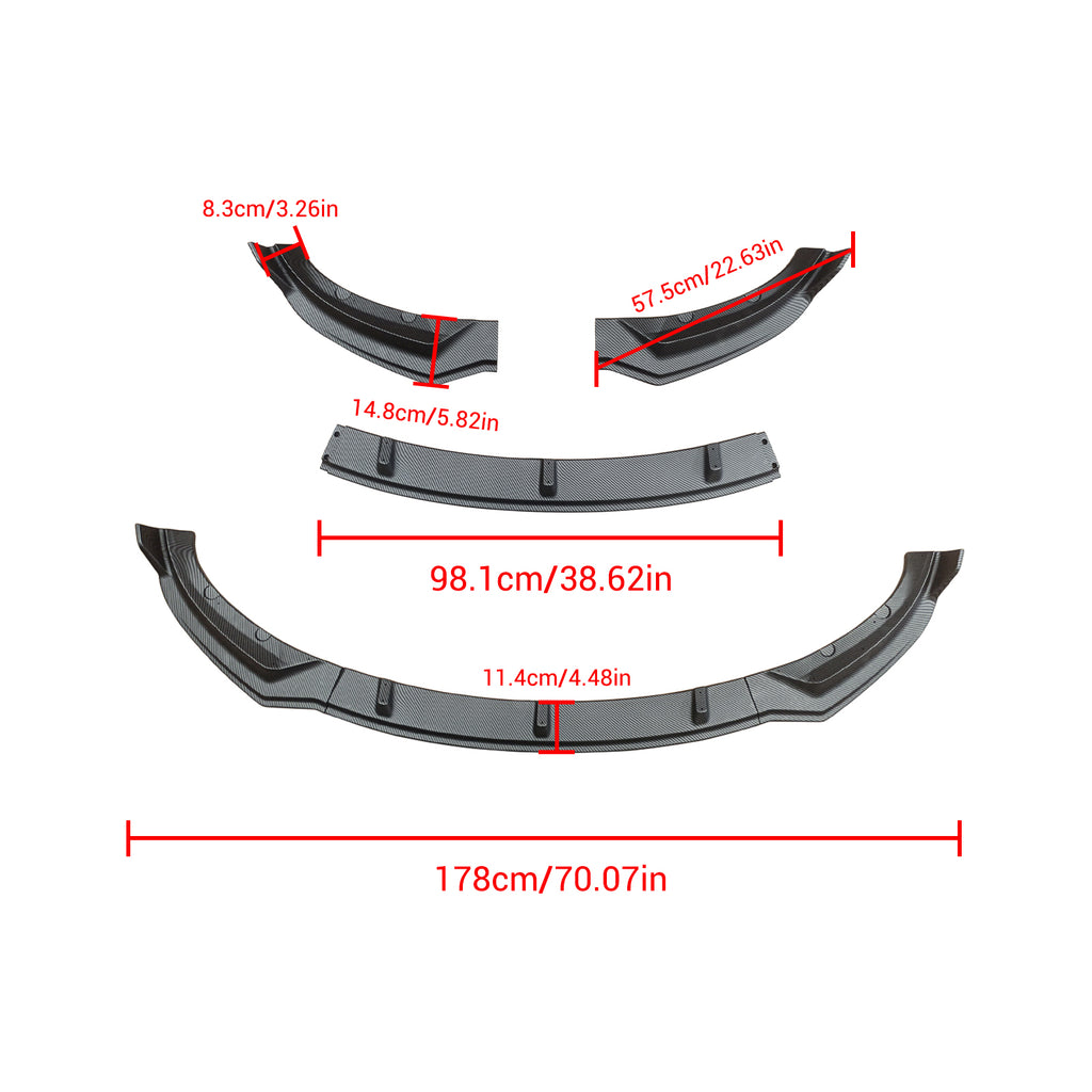 NINTE Front Lip For 2017-2023 Tesla Model 3 Sedan ABS 3 Pieces Front Chin Splitter Carbon Fiber Look