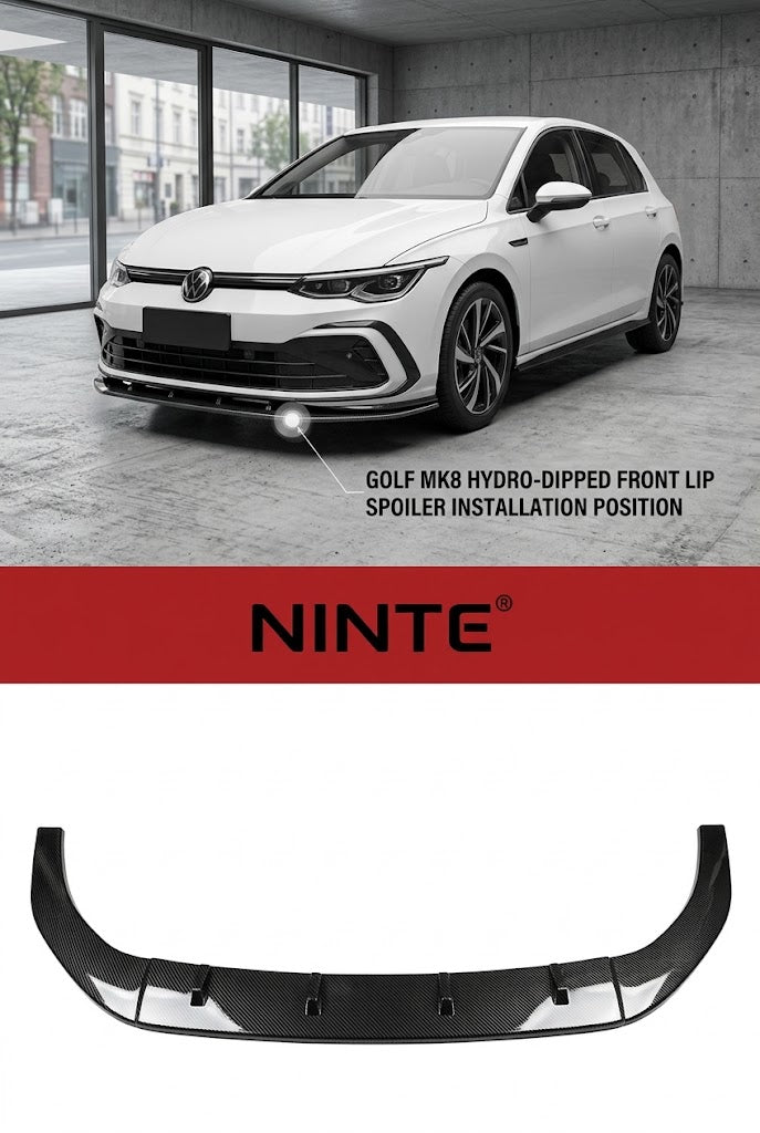 NINTE Front Bumper Lip Splitter Fit For VW Golf MK8 GTI R-Line 2020+ Carbon Fiber Look One Piece Sport Style Without Logo