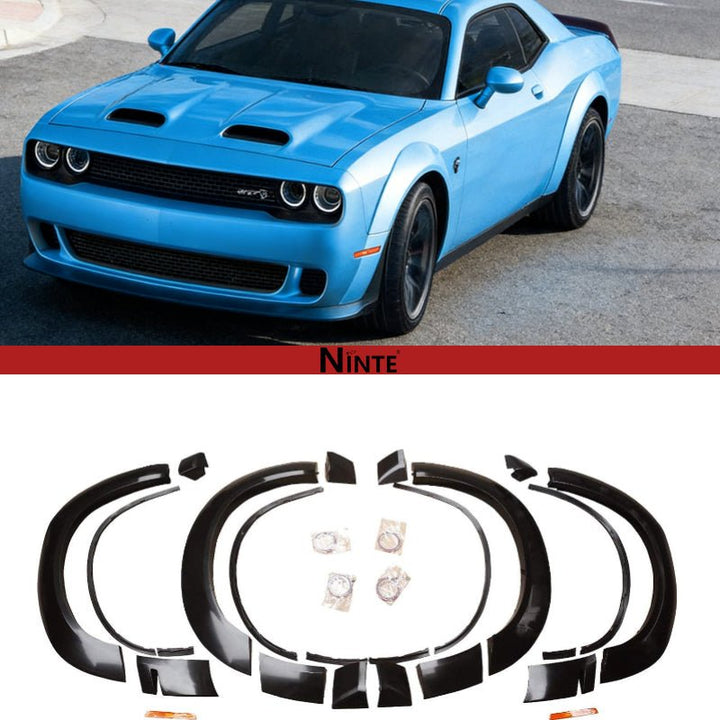 NINTE Fender Flares for 2015 - 2021 Dodge Challenger Hellcat Model, Demon Style PP Unpainted Black Fender Flares - NINTE