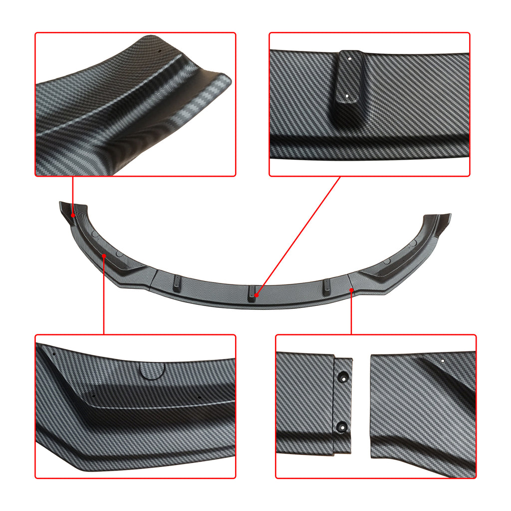 NINTE Front Lip For 2017-2023 Tesla Model 3 Sedan ABS 3 Pieces Front Chin Splitter Carbon Fiber Look