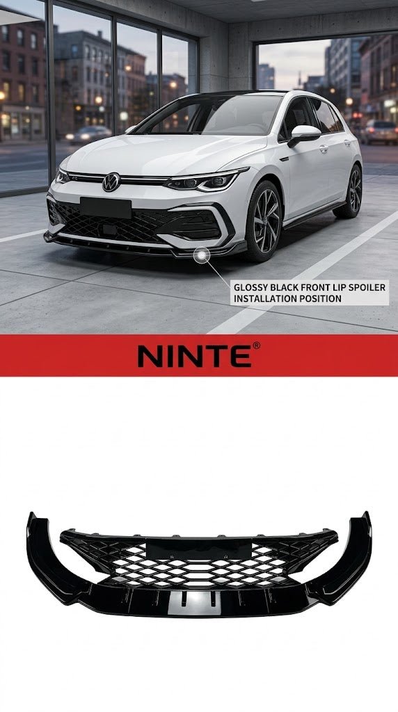 NINTE Front Bumper Lip Splitter Fit For VW Golf 8.5 GTI R-Line 2024+ Painted Gloss Black One Piece Without Logo
