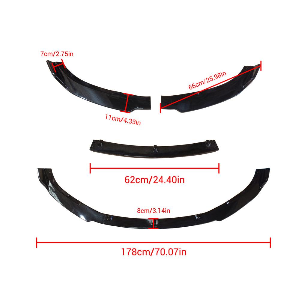 NINTE Front Lip For 2017-2023 Tesla Model 3 in 3 Pieces Sport Style Splitter