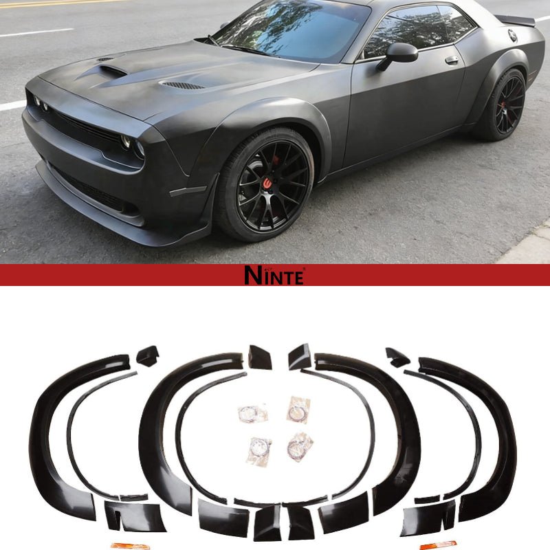 NINTE Fender Flares for 2015-2021 Dodge Challenger Hellcat Model, Demon Style PP Unpainted Black Fender Flares