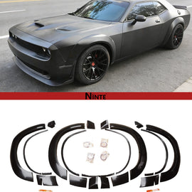 NINTE Fender Flares for 2015-2021 Dodge Challenger Hellcat Model, Demon Style PP Unpainted Black Fender Flares
