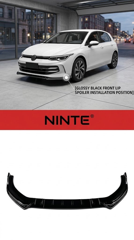 NINTE Front Bumper Lip Splitter Fit For VW Golf 8.5 Standard Models 2024+ Painted Gloss Black One Piece Without Logo