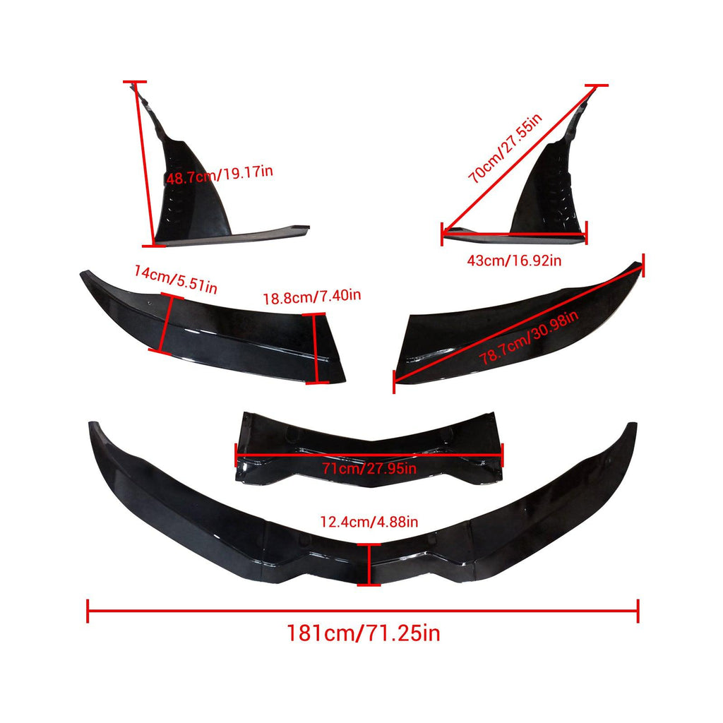 NINTE For 2014-2019 Corvette C7 Z06 Stage 3 Front Lip Splitter + Side Winglets Gloss Black