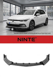 NINTE Front Bumper Lip Splitter Kit Fit For VW Golf 8 Pro 2021+ Painted Gloss Black 3-Piece Blade Style Without Logo - NINTE