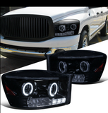 Glossy Black For Dodge 06-09 Ram 1500 2500 3500 Tinted Halo Projector Headlights