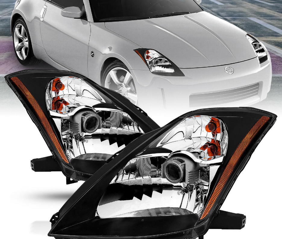 For 2003 2004 2005 Nissan 350Z Coupe Z33 Fairlady Black Projector Headlights Set - NINTE