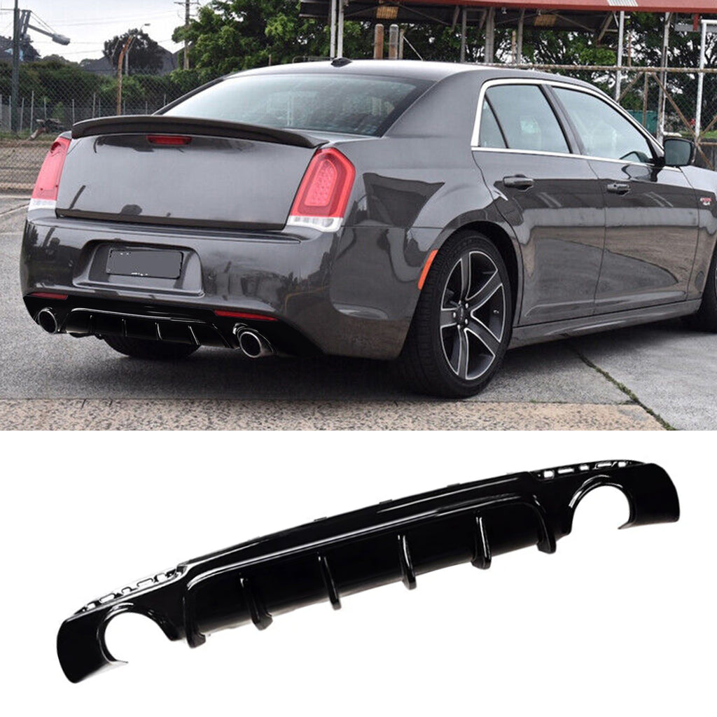 NINTE Rear Diffuser For 2015-2023 Chrysler 300 SRT Exhaust Shark Fins Rear Bumper Lip