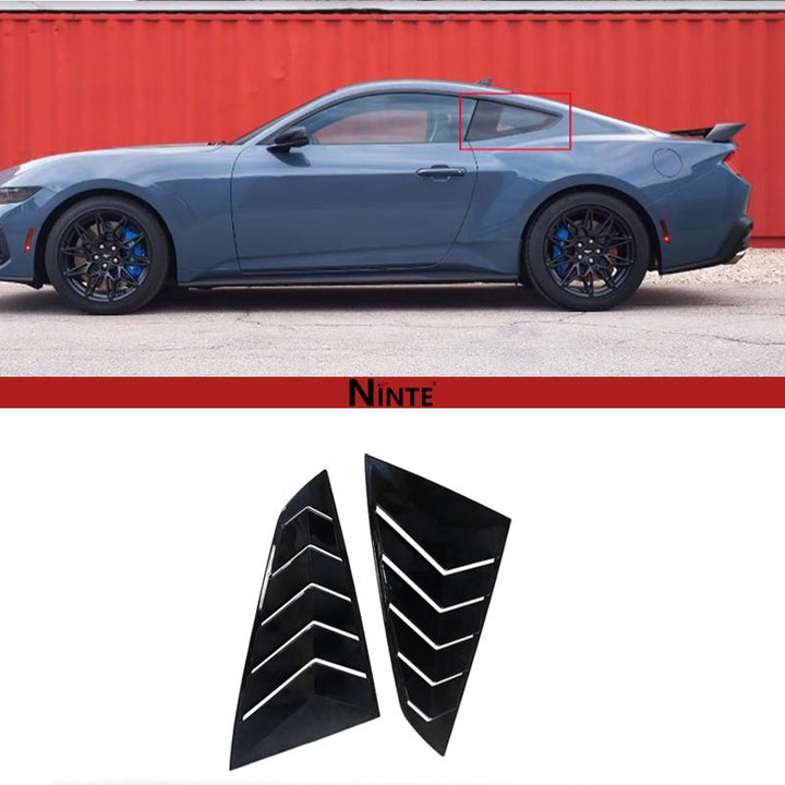 NINTE Window Louvers Guards Shades Fit for Ford Mustang 2024 2025 Gloss Black ABS Painted Protector Vent Covers Outside - NINTE