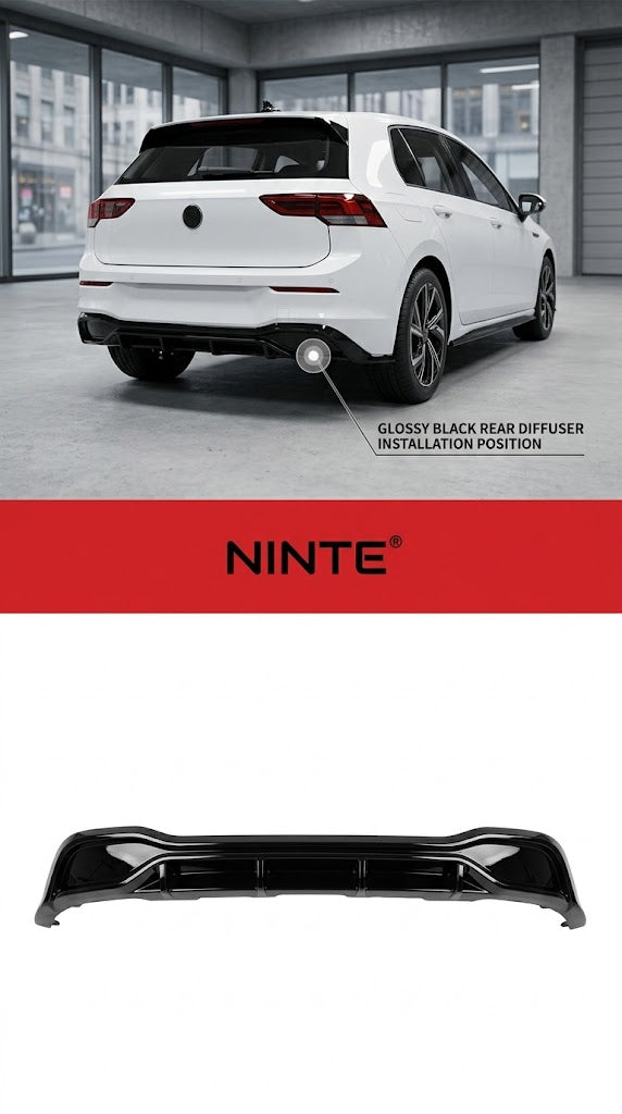NINTE Rear Bumper Lip Diffuser Splitter Fit For VW Golf 8 Pro 2021+ Painted Gloss Black One Piece Sport Style Without Logo