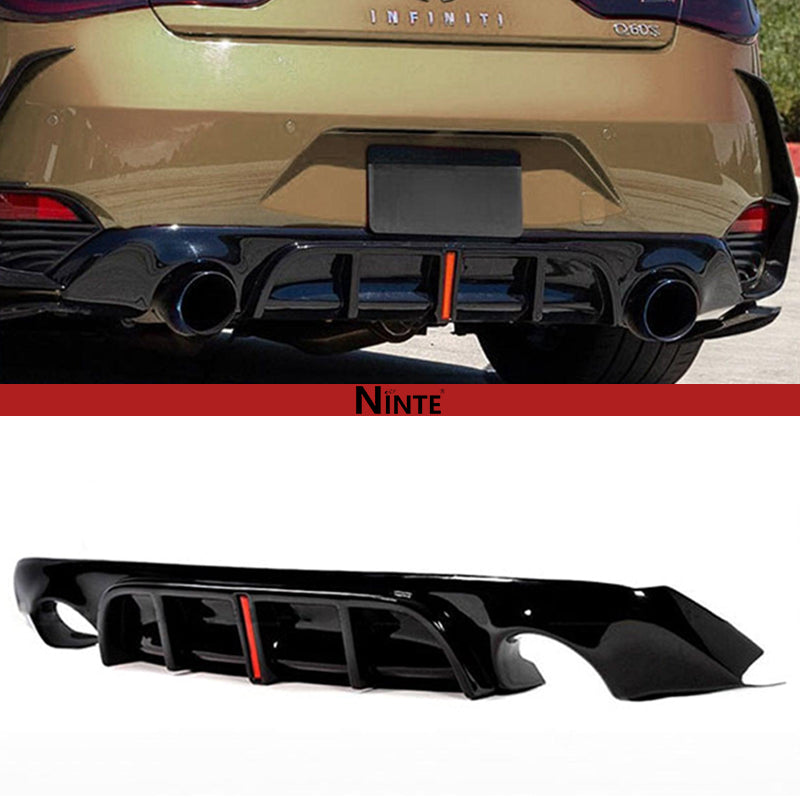 NINTE Rear Diffuser For  2017-2022 INFINITI Q60 Rear Bumper Diffuser W/ LED Brake Light Gloss Black